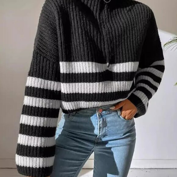 Striped Half Zip Cropped Sweater - Picture 9 of 14